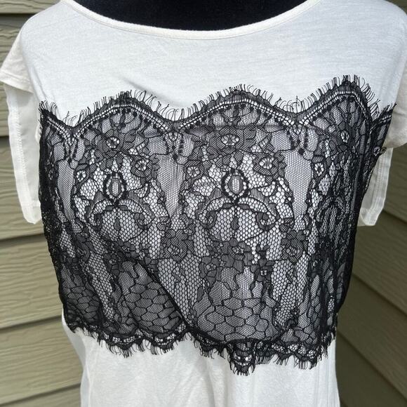 STUDIO Y women’s M sleeveless white top with black lace - Picture 1 of 8